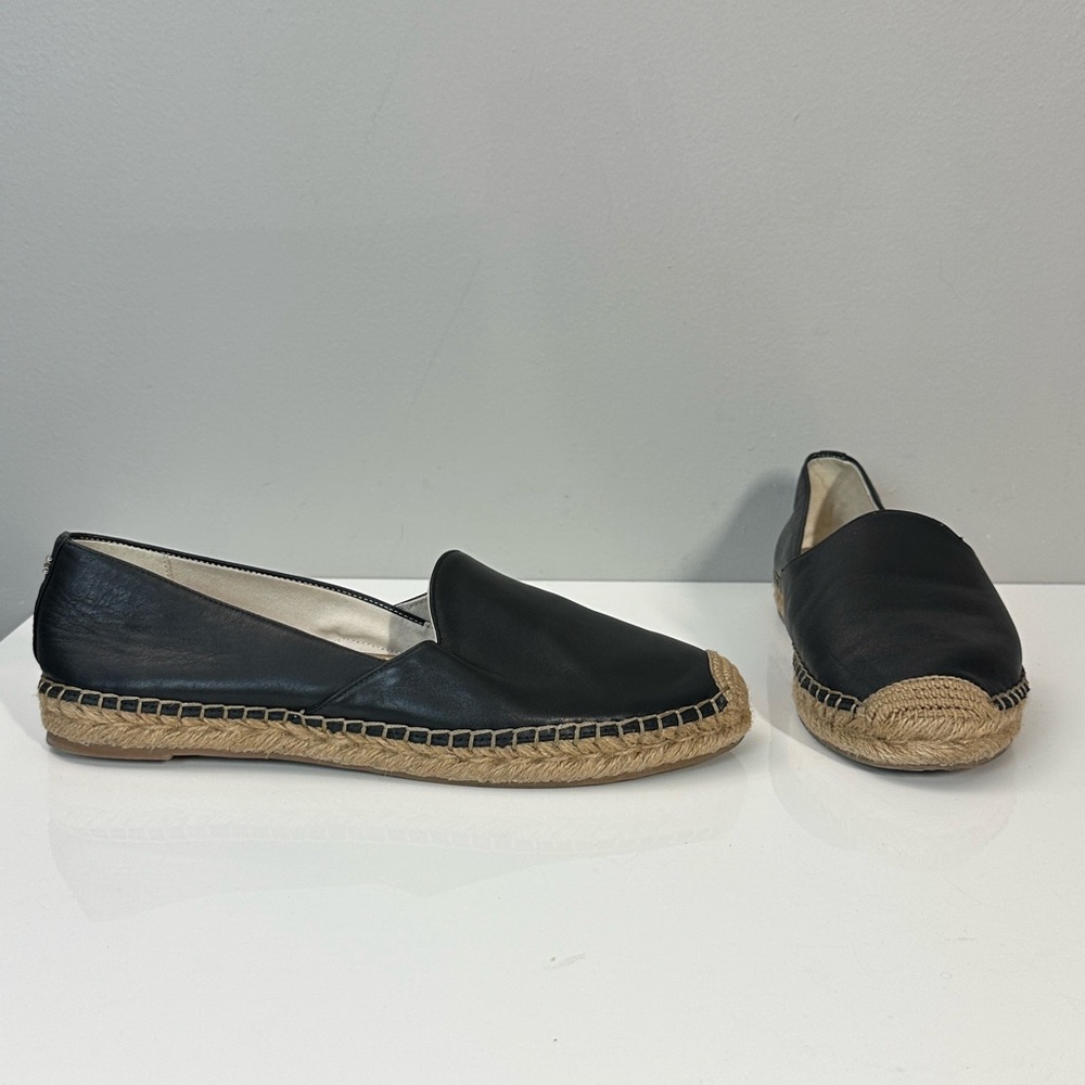 Sam Edelman Kesia Black Leather Espadrille Flats Size 10